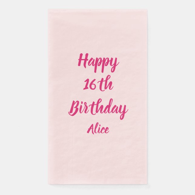 Serviette En Papier Joyeux 16e anniversaire rose blanc Nom personnalis (Devant)
