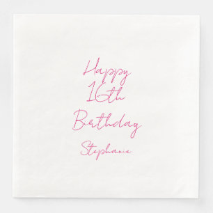 Serviette En Papier Joyeux 16e anniversaire rose blanc XVIe 2024