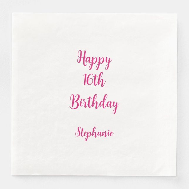 Serviette En Papier Joyeux 16e anniversaire rose blanc XVIe 2025 (Devant)