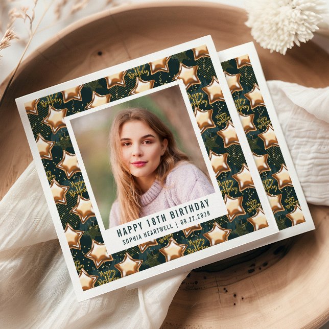 Serviette En Papier Joyeux 18e anniversaire Photo Glam Star Balloons (Créateur téléchargé)