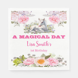Serviette En Papier Joyeux 1er anniversaire de bébé licorne magique mi