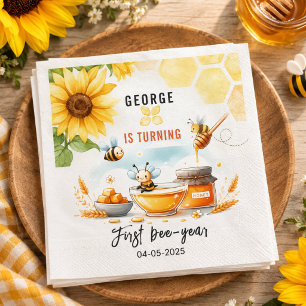 Serviette En Papier Joyeux 1er anniversaire de la ruche abeille jaune