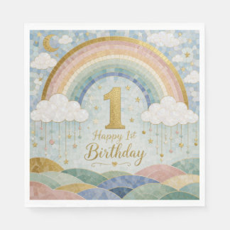 Serviette En Papier Joyeux 1er Anniversaire Mosaic Arc-en-Ciel Nuage D