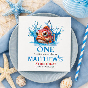 Serviette En Papier Joyeux 1er Anniversaire Poisson Bleu Eau Mignon