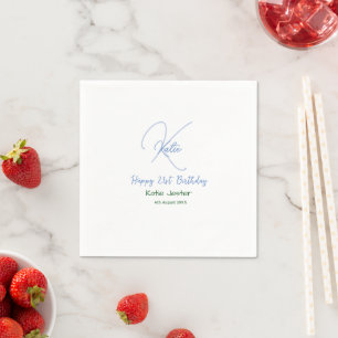 Serviette En Papier Joyeux 21e anniversaire bleu ajouter un monogramme