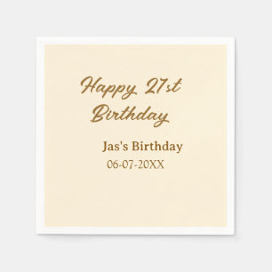 Serviette En Papier Joyeux 21e anniversaire brun pastel jaune nom date