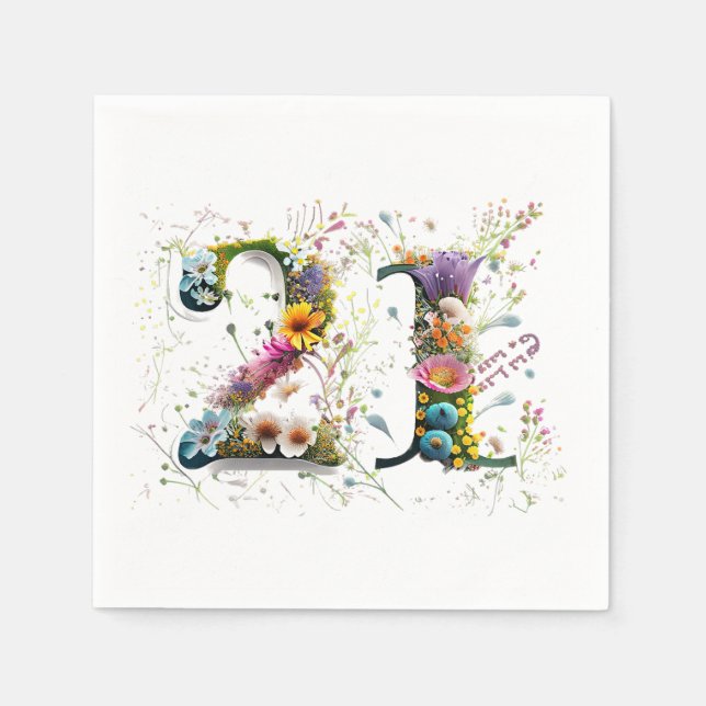 Serviette En Papier Joyeux 21e anniversaire Fleurs sauvages Joyeux ann (Devant)