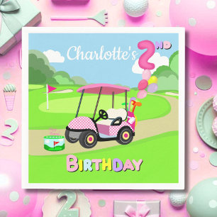 Serviette En Papier Joyeux 2e Anniversaire Polka Dot Fille Rose Golf 