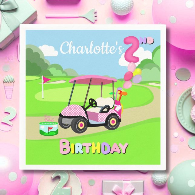 Serviette En Papier Joyeux 2e Anniversaire Polka Dot Fille Rose Golf  (Créateur téléchargé)