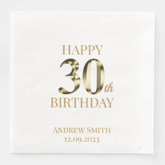 Serviette En Papier Joyeux 30e anniversaire Coutume dorée