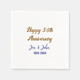 Serviette En Papier Joyeux 30e anniversaire de mariage royal bleu or s