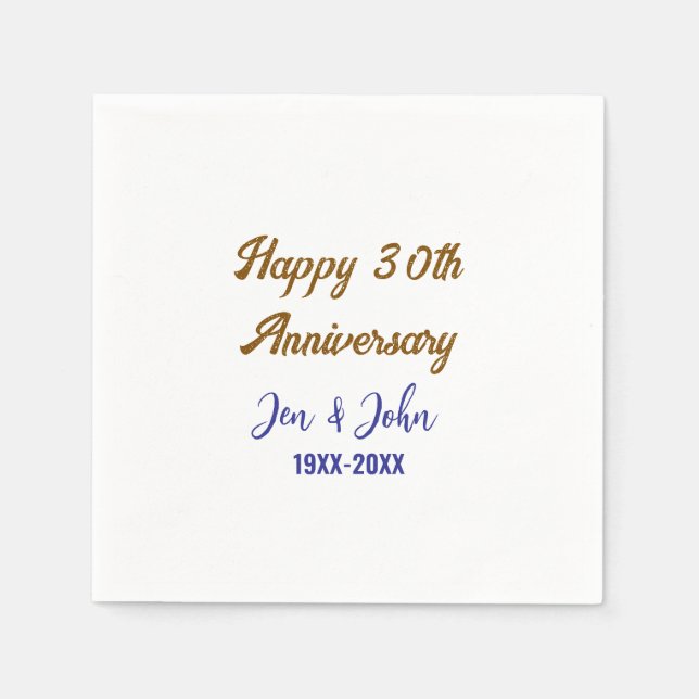 Serviette En Papier Joyeux 30e anniversaire de mariage royal bleu or s (Devant)