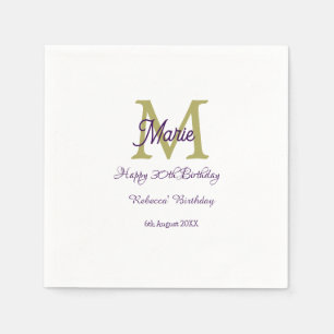 Serviette En Papier Joyeux 30e Anniversaire monogramme moderne goldena