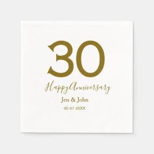 Serviette En Papier Joyeux 30e anniversaire nom date golden bold lette