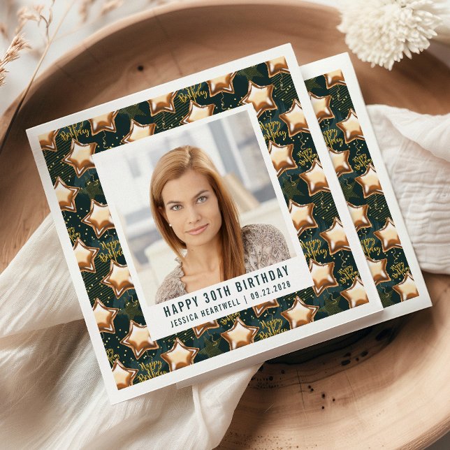 Serviette En Papier Joyeux 30e anniversaire Photo Glam Star Balloons (Créateur téléchargé)