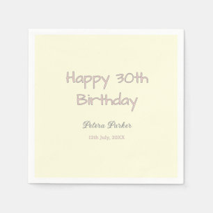 Serviette En Papier joyeux 30e anniversaire rose jaune gris pastel nom