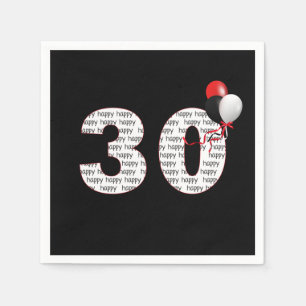 Serviette En Papier Joyeux 30e anniversaire sur les serviettes noires
