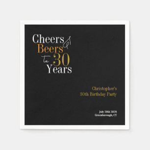 Serviette En Papier Joyeux 30e Anniversaire Tchin et Bières Fête Noir