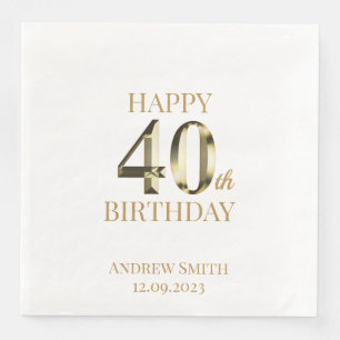 Serviette En Papier Joyeux 40e anniversaire Coutume dorée Napkin