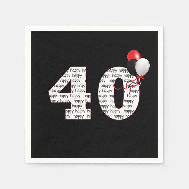 Serviette En Papier Joyeux 40e anniversaire en noir (Devant)
