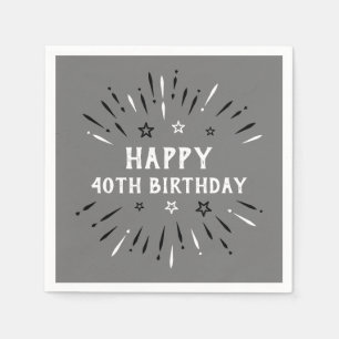 Serviette En Papier Joyeux 40e anniversaire Feu d'artifice gris noir b