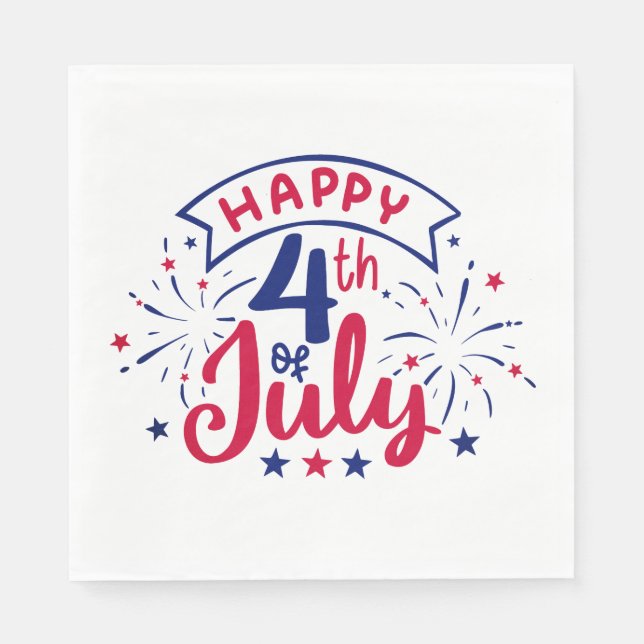 Serviette En Papier Joyeux 4 juillet.  (Devant)