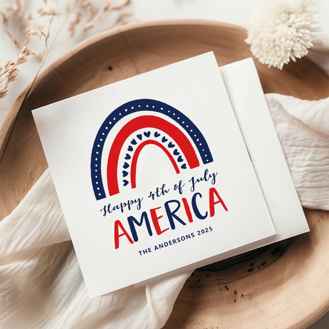 Serviette En Papier Joyeux 4 juillet Amérique | Rouge bleu arc-en-ciel (Créateur téléchargé)