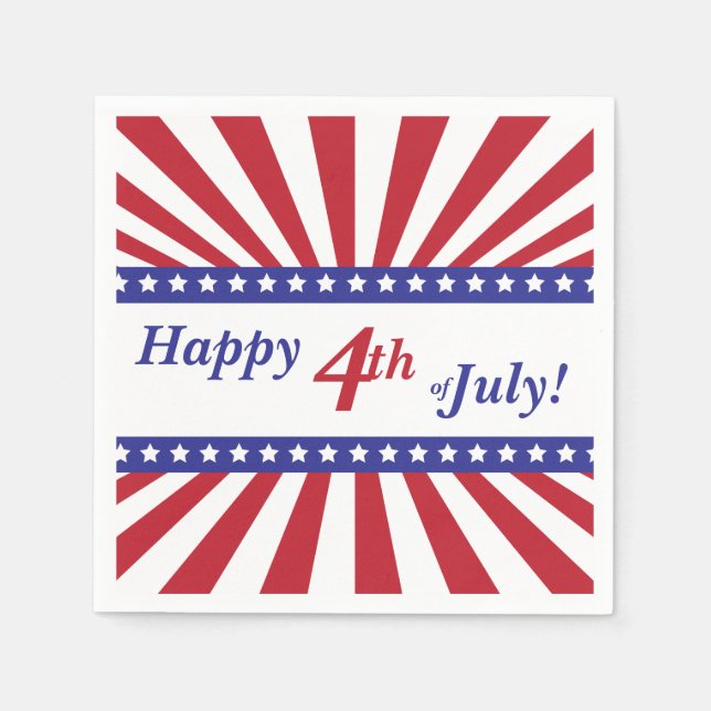 Serviette En Papier Joyeux 4 juillet rouge blanc et bleu (Devant)