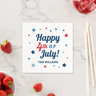 Serviette En Papier Joyeux 4 juillet rouge blanc et bleu patriotique