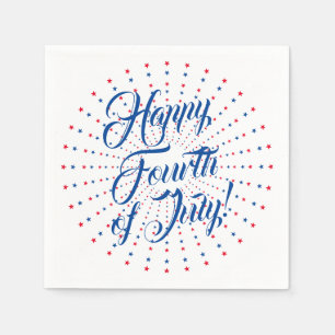 Serviette En Papier Joyeux 4 Juillet script rouge blanc & bleu étoiles