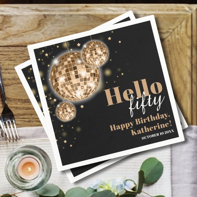 Serviette En Papier Joyeux 50e anniversaire des femmes Black and Gold (Créateur téléchargé)