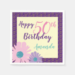 Serviette En Papier Joyeux 50e anniversaire fleurs florales