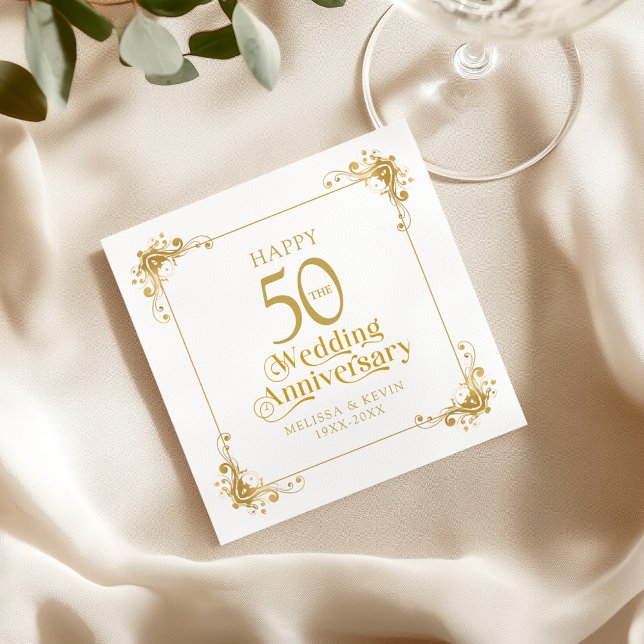 Serviette En Papier Joyeux 50e anniversaire Mariage Gold Frame (Créateur téléchargé)