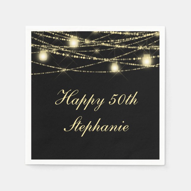 Serviette En Papier Joyeux 50e anniversaire Mason Jars Lights Black Go (Devant)