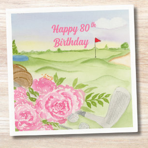 Serviette En Papier Joyeux 80e anniversaire Peonies sur le terrain de 