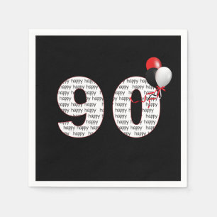 Serviette En Papier Joyeux 90ème anniversaire sur les serviettes noire