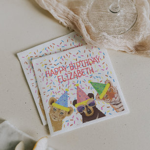 Serviette En Papier Joyeux Animaux de fête d'anniversaire Personnalisé