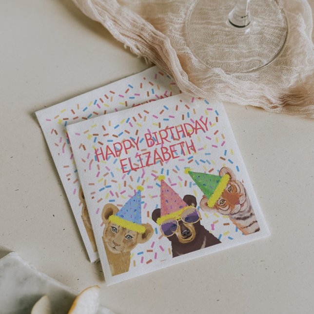 Serviette En Papier Joyeux Animaux de fête d'anniversaire Personnalisé (Créateur téléchargé)