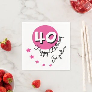 Serviette En Papier Joyeux Anniversaire 40ème Pink Nom personnalisé