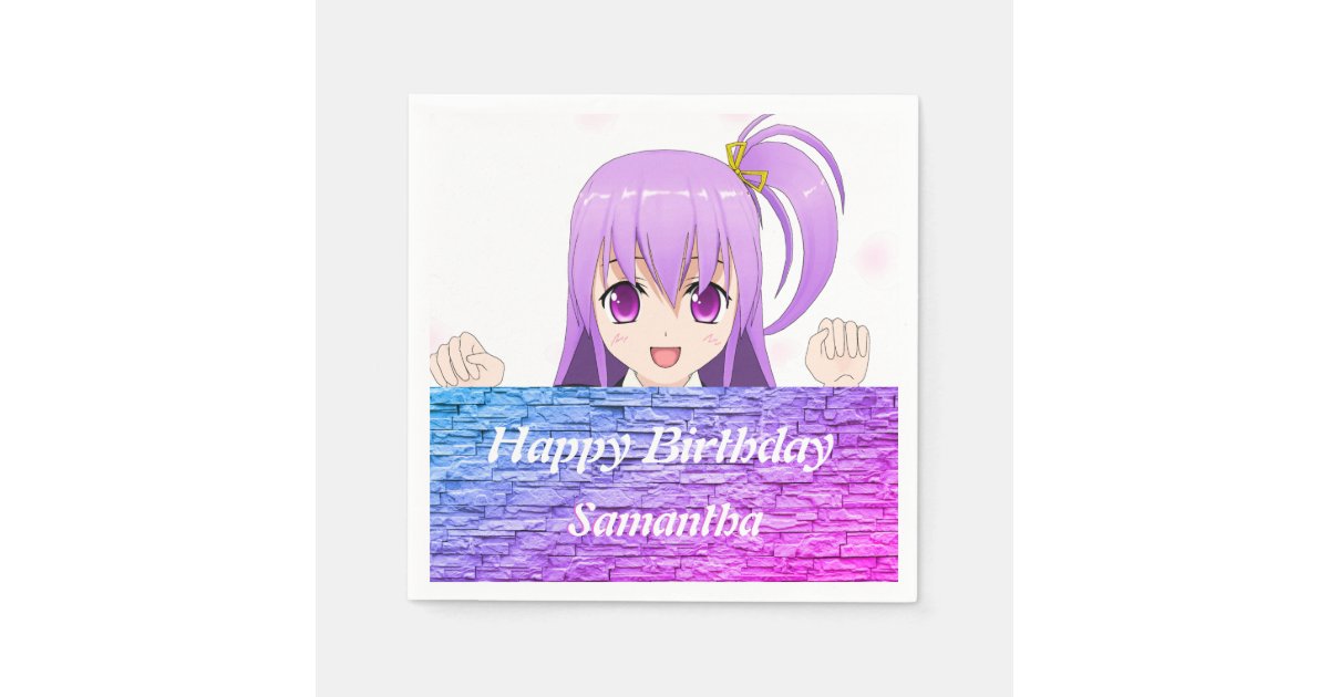 Serviette En Papier Joyeux Anniversaire Amusant Mauve Mauve Manga Kawa Zazzle Fr