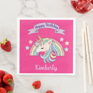 Serviette En Papier Joyeux Anniversaire Arc-en-Ciel Mignon & Licorne É