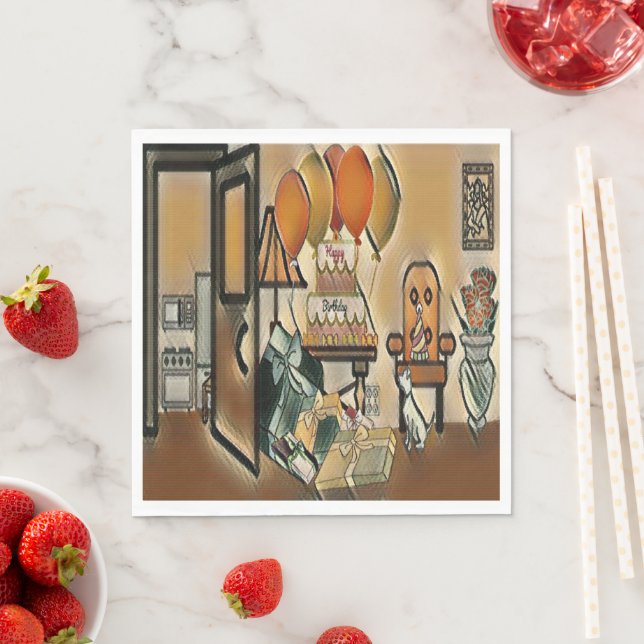 Serviette En Papier Joyeux Anniversaire Art (En situation)