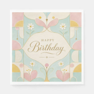 Serviette En Papier Joyeux Anniversaire Art Déco Floral Géométrique Pa
