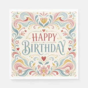 Serviette En Papier Joyeux Anniversaire Art Populaire Scandinave Tourb