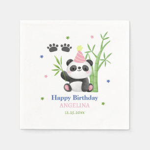 Serviette En Papier Joyeux anniversaire au panda en bambou mignon