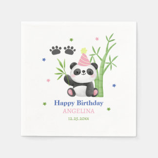 Serviette En Papier Joyeux anniversaire au panda en bambou mignon 