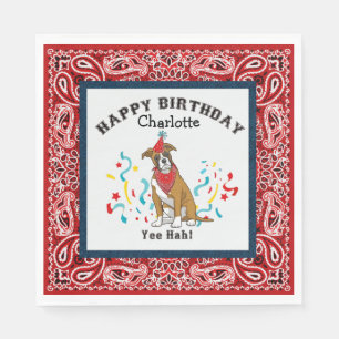Serviette En Papier Joyeux anniversaire avec chien de boxe en Bandana 