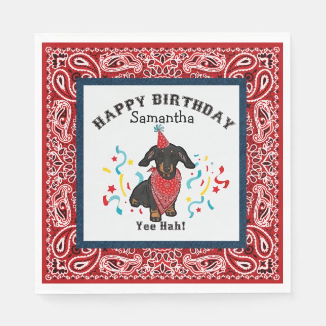 Serviette En Papier Joyeux anniversaire avec Dachshund Dog en Bandana  (Devant)