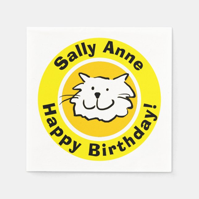 Serviette En Papier Joyeux Anniversaire avec Nom, Amateur de Chat (Devant)