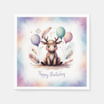 Joyeux Anniversaire avec un Élan Aquarelle et Ball